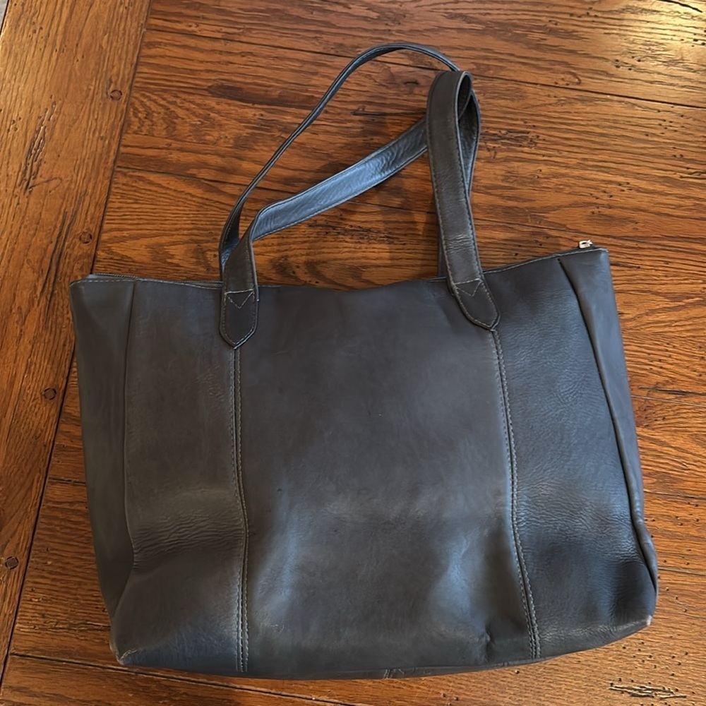 Le Donne Leather Collection Shoulder Bag Medium Size Purse Gray Zip Pocket - Picture 5 of 11